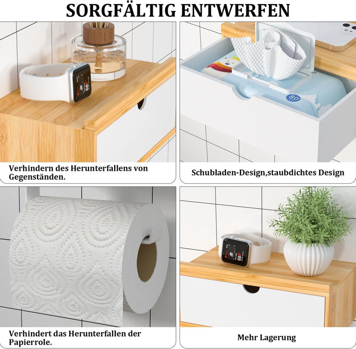 Toilettenpapierhalter Ohne Bohren, Klopapierhalter mit Feuchttücherbox Klorollenhalter mit Ablage Ba