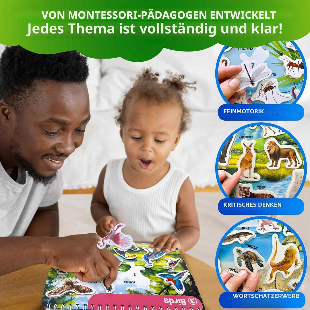 QUOKKA Montessori Spielzeug Busy Book ab 3 4 Jahre - Wildtiere 15 Bildungsaktivitäten - Vorschule Le