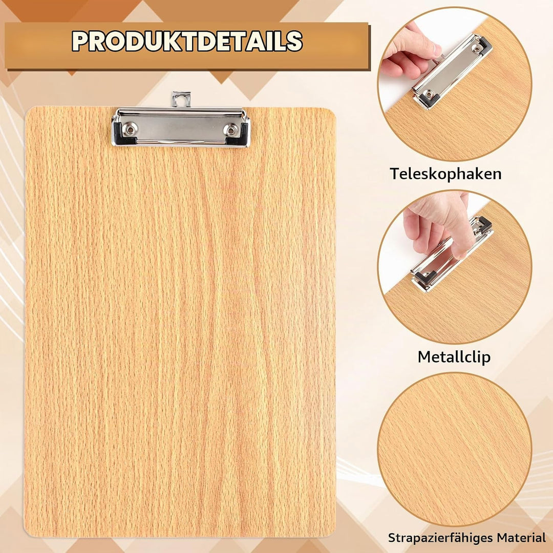 APACALI 10 Stück Klemmbrett A4 Holz, Klemmbrett Holz, Zwischenablage Schreibbrett, Pad Halter Clipbo