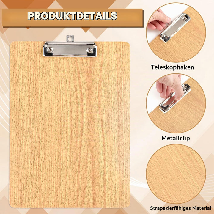 APACALI 10 Stück Klemmbrett A4 Holz, Klemmbrett Holz, Zwischenablage Schreibbrett, Pad Halter Clipbo