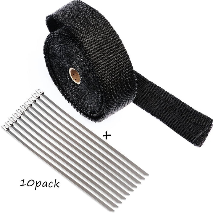 ilauke Hitze-Isolierband, 10m x 50mm Hitzeschutzband Auspuff + 7 Rohrschellen aus Edelstahl (500 °C)