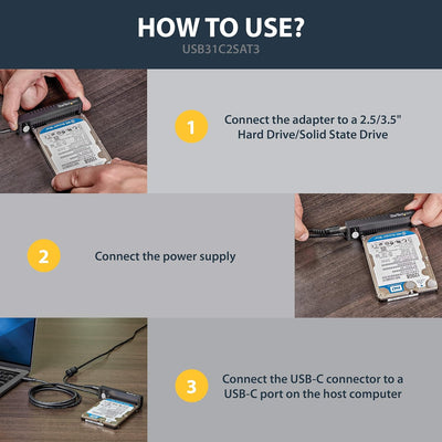 StarTech.com USB-C auf SATA Adapter Kabel - für 2,5 / 3,5" SATA SSD / HDD Laufwerke - 10 Gbit/s - US