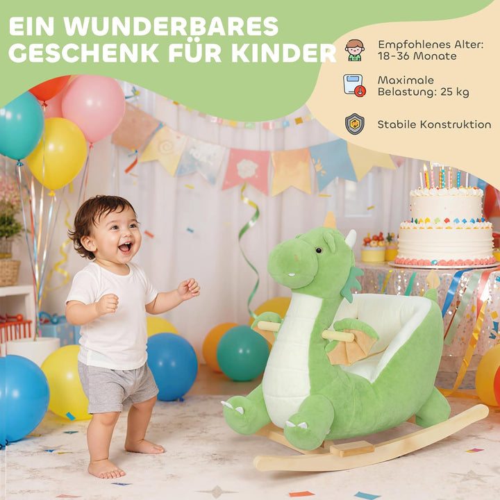 AIYAPLAY Schaukeltier, Dinosaurier-Schaukel, interaktive Tiergeräusche, weiche Füllung, Holzrahmen,