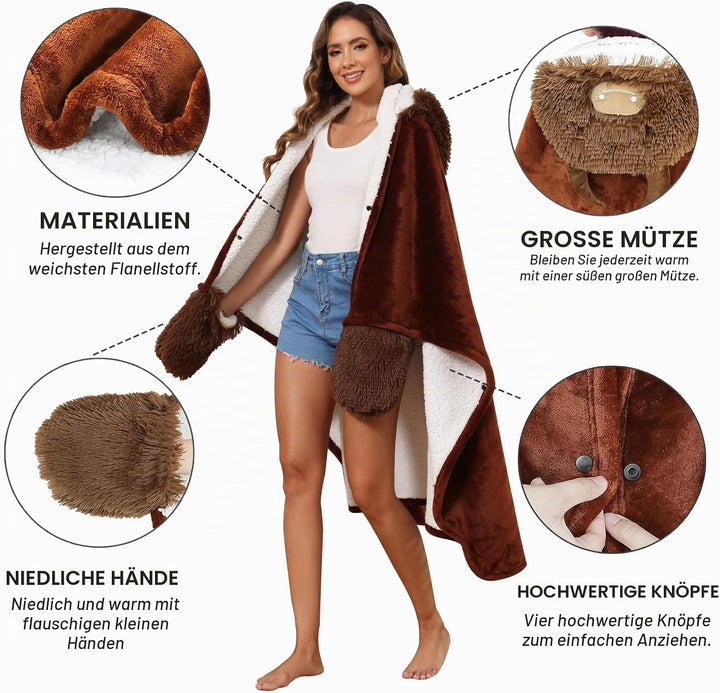 MSISILY Decke mit Kapuze und Ärmeln, Tragbare Decke Kuscheldecke Flauschig, Hochlandrind Geschenk fü