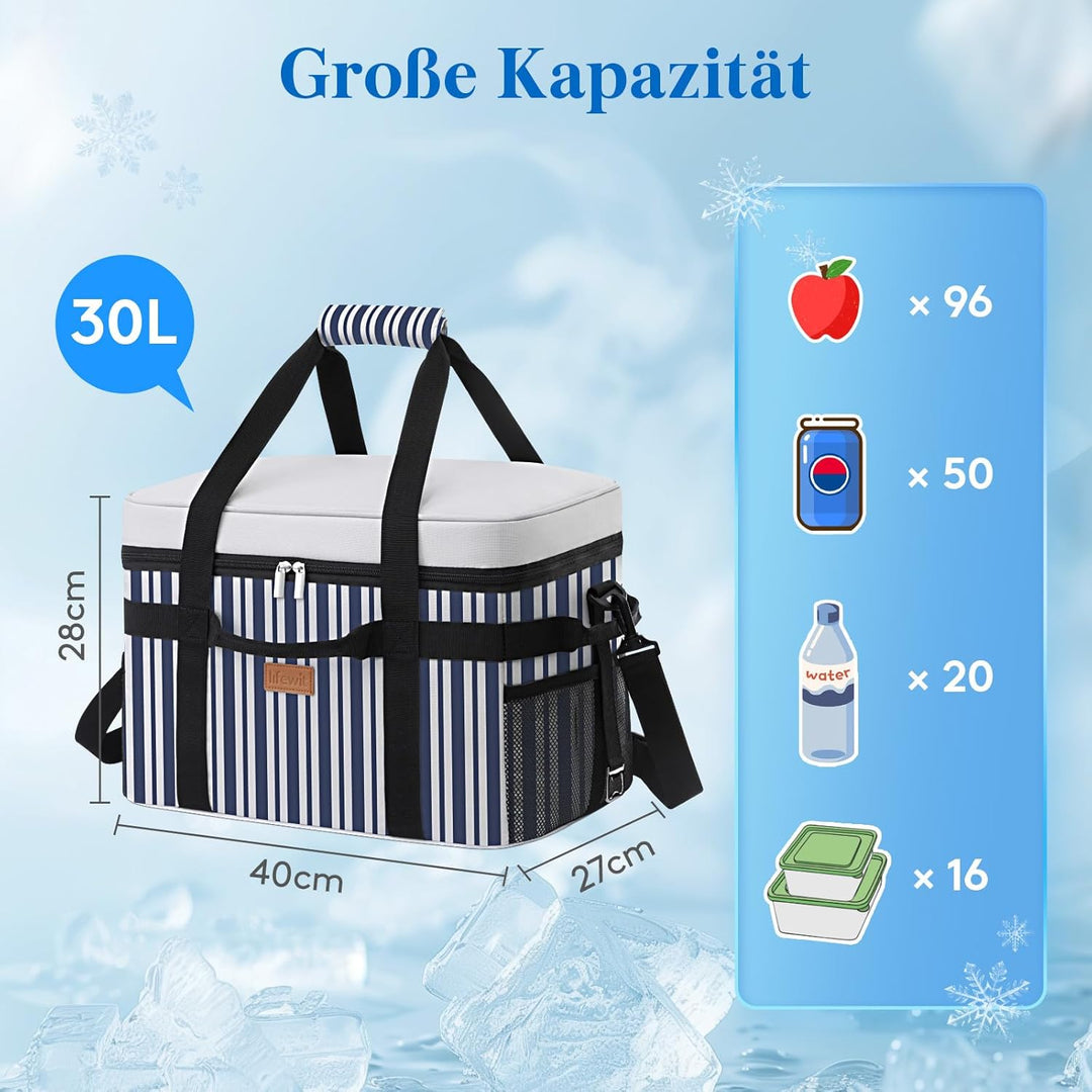 Lifewit Kühltasche 30L, Faltbar Picknicktasche für Essen & Getränke, Kühlbox Tragbare Eistasche für