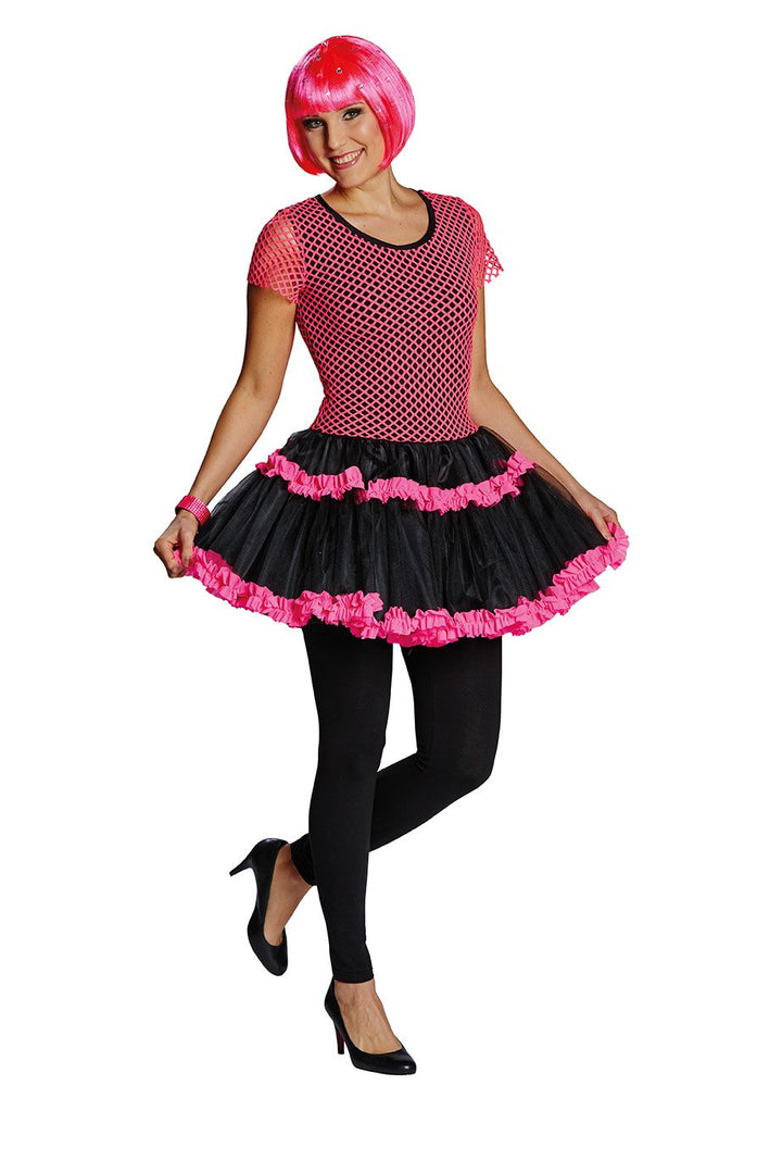 Netzkleid neon pink, gelb, grün, orange * Petticoat Kostüm * 80er Jahre (38, pink)