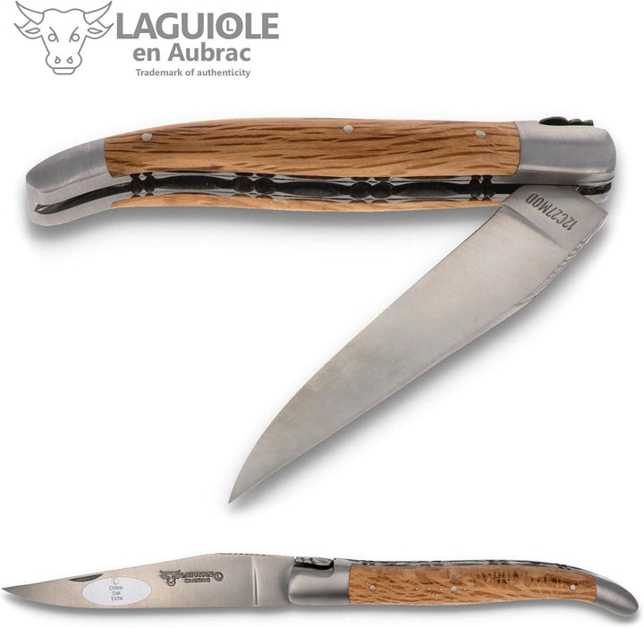 Laguiole en Aubrac Taschenmesser L0712GOIF 12 cm Doppelplatine, Griffschalen Grüne Eiche, Klinge 10