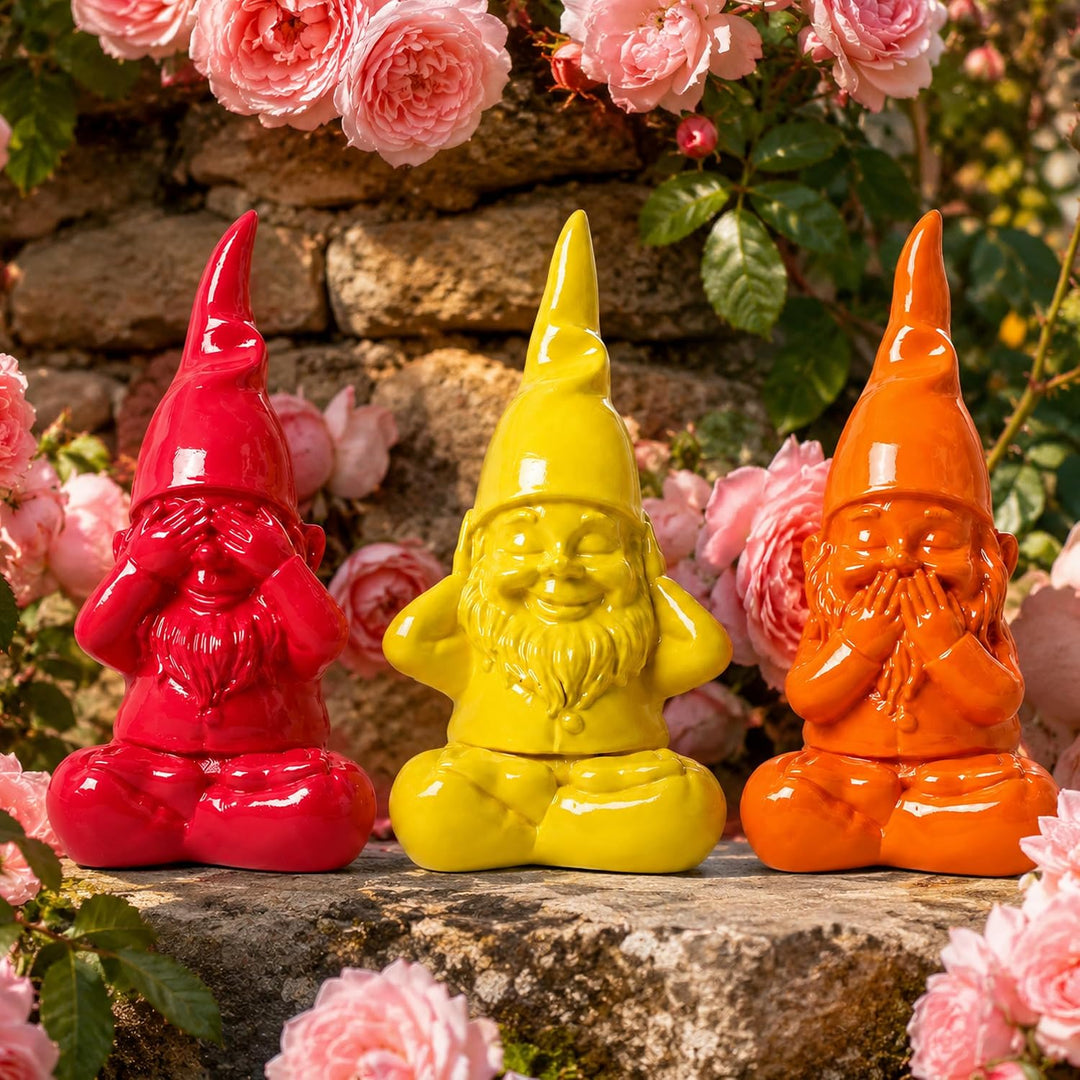 Pommerntraum® | 3er Set Gartenzwerge Zwergfiguren Nichts Sehen Hören Sagen | Zwerge Dekozwerge Garte