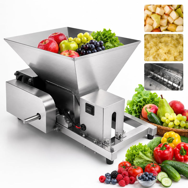 Elektrische Obstmühle Edelstahl 60W, Obstzerkleinerer mit 20kg/h &amp; Vor-/Rücklauf, Fruchtmühle Mostmü
