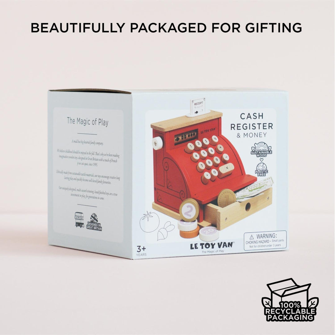 Le Toy Van – Honeybake Rollenspiel Kasse aus Holz mit Kassenbeleg, Kassenschublade und Spielgeld | I