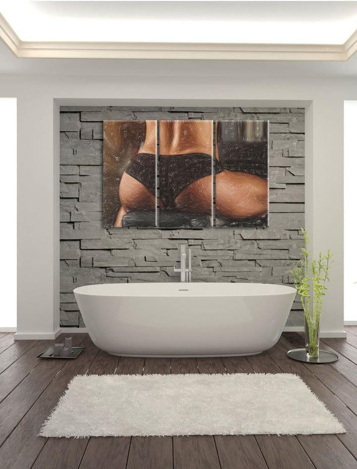 Pixxprint Frauenkörper von hinten als Leinwandbild/Grösse: 3 Teilig (120x80) cm/Wandbild/Kunstdruck/