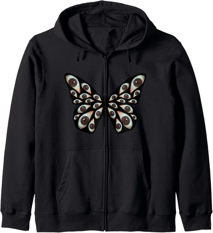 Weirdcore Aesthetic Black Butterfly Wings Auge Oddcore Kapuzenjacke