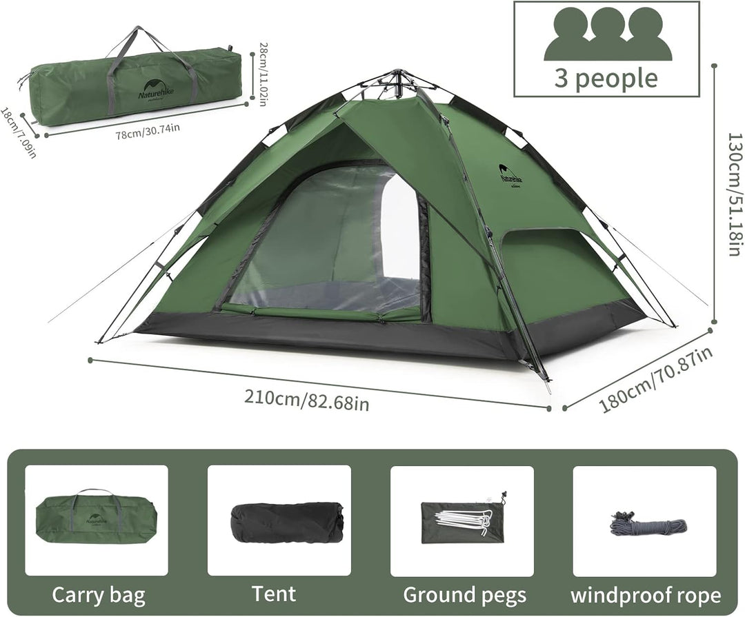 Naturehike Pop Up Zelt Wurfzelte Automatik Campingzelt 3-4 Personen Doppeldeck Kuppelzelt Grosses Fa