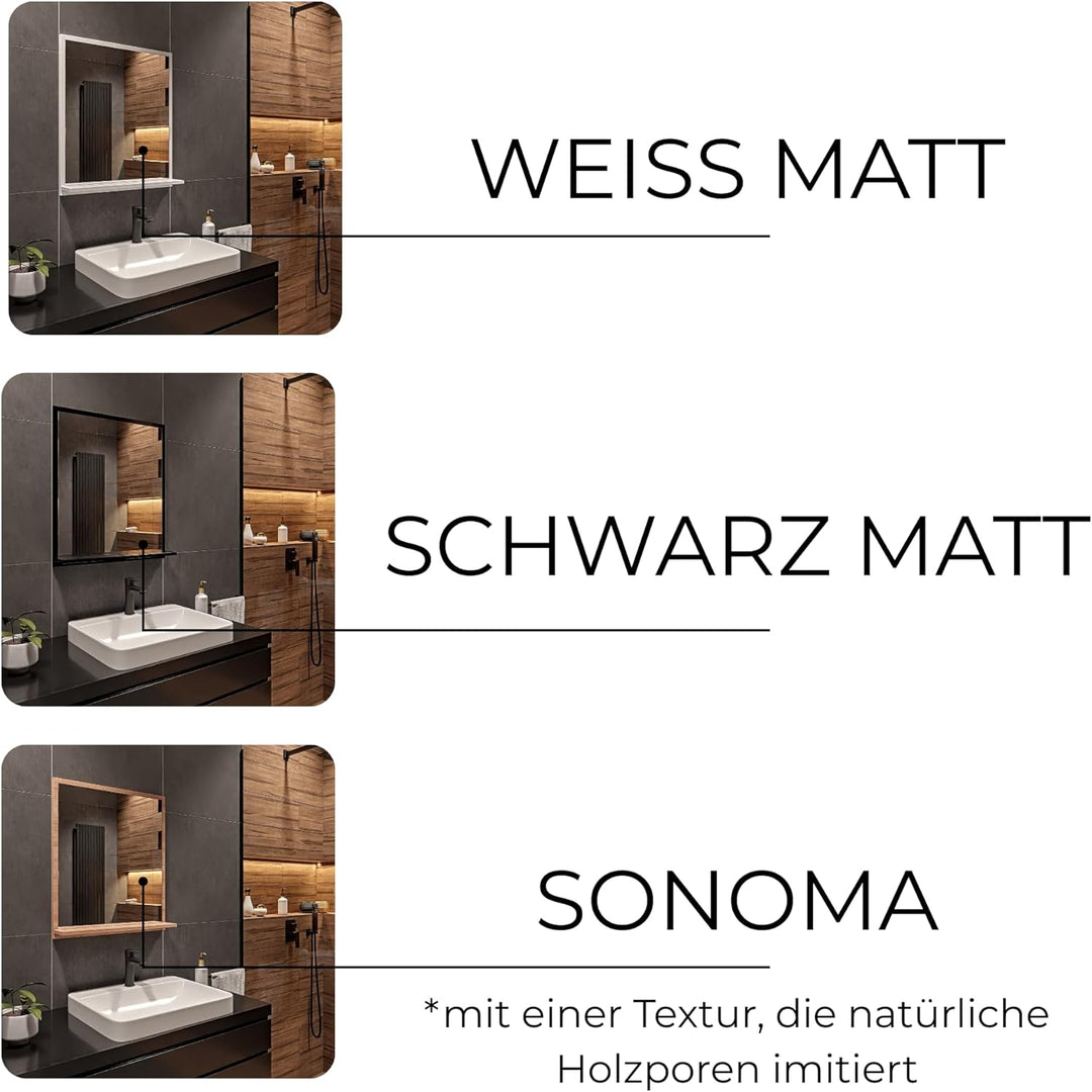 Badspiegel mit Ablage Weiss - H:70 x B: 60 cm - Bathroom Mirror - Moderner Badezimmer Spiegel Rechte