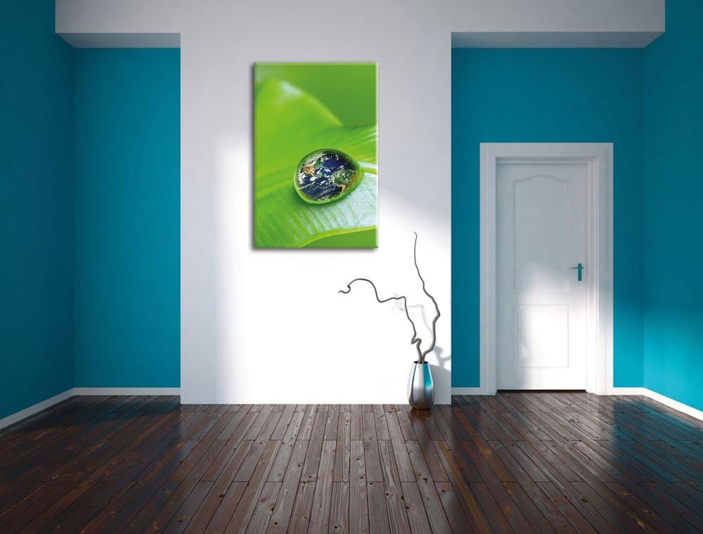 Pixxprint Tautropfen Planet Erde als Leinwandbild/Grösse: 100x70 / Wandbild/Kunstdruck/fertig bespan