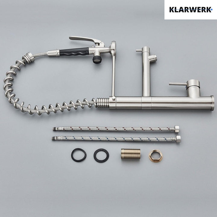 Ben | Gastronomie Chrom Silber Küchenarmatur| Zwei Brausen | Edelstahl Professional Wasserhahn Küche