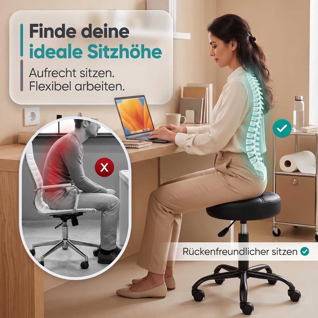 Rollhocker mit Metall-Basis und leisen Softrollen [Neues Modell] – höhenverstellbar, 360° drehbar, k