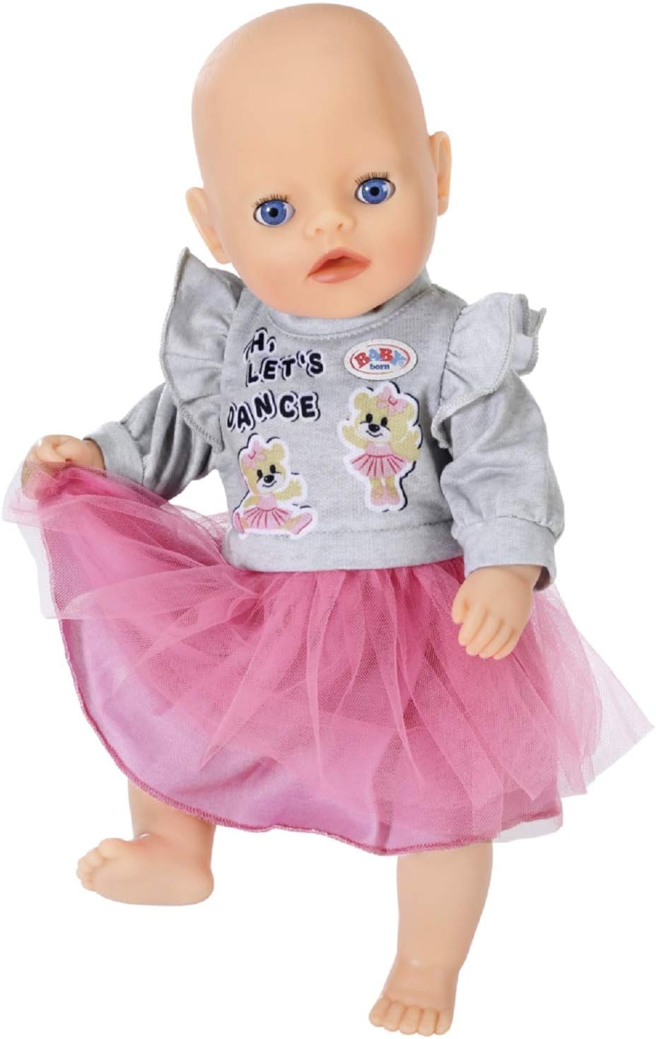 BABY Born Zapf Creation 830567 Little Kleider rosa 36 cm - rosa Puppenkleid mit Tüll-Rock und grauem