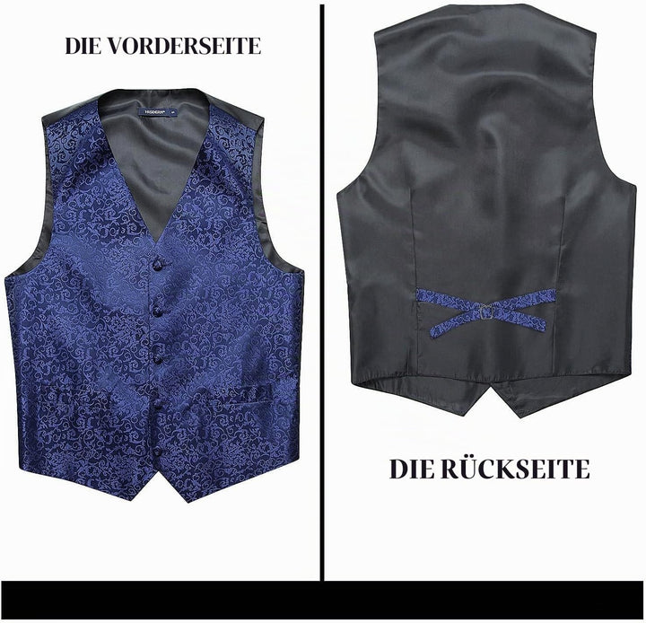 HISDERN Herren FLoral Hochzeit Weste Krawatte Einstecktuch Taschentuch Jacquard Weste Anzug Set S Ma
