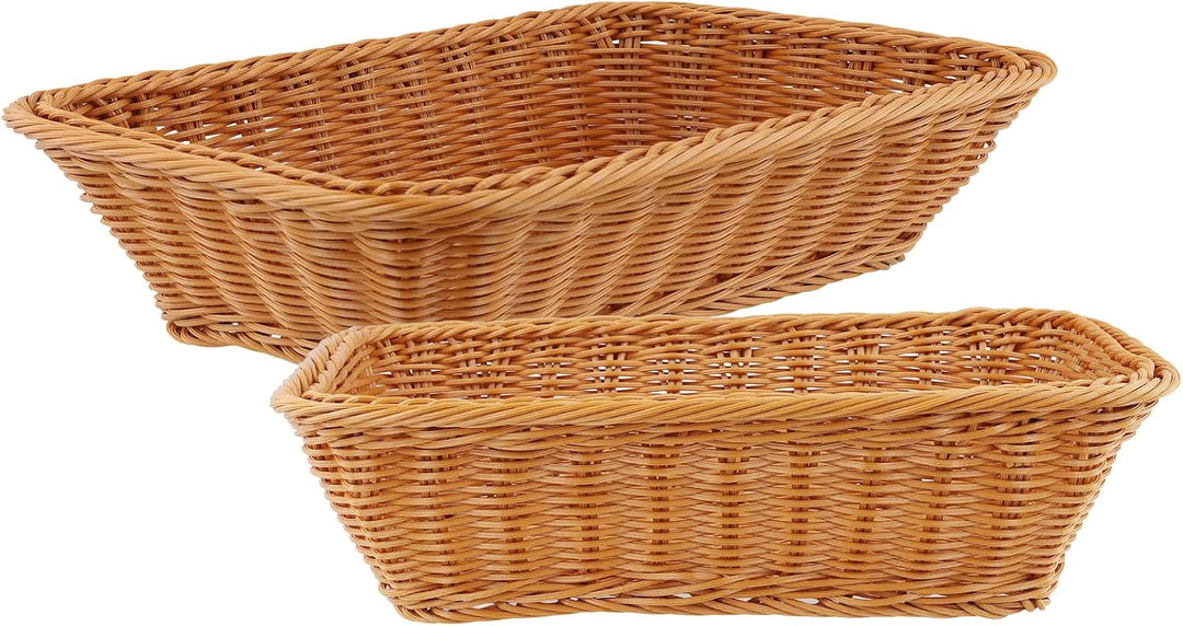 4 Stück Brotkorb Geflochten Set, Weidenkorb Rechteckig gross, Polypropylen Brötchenkorb Mehrzweckkor