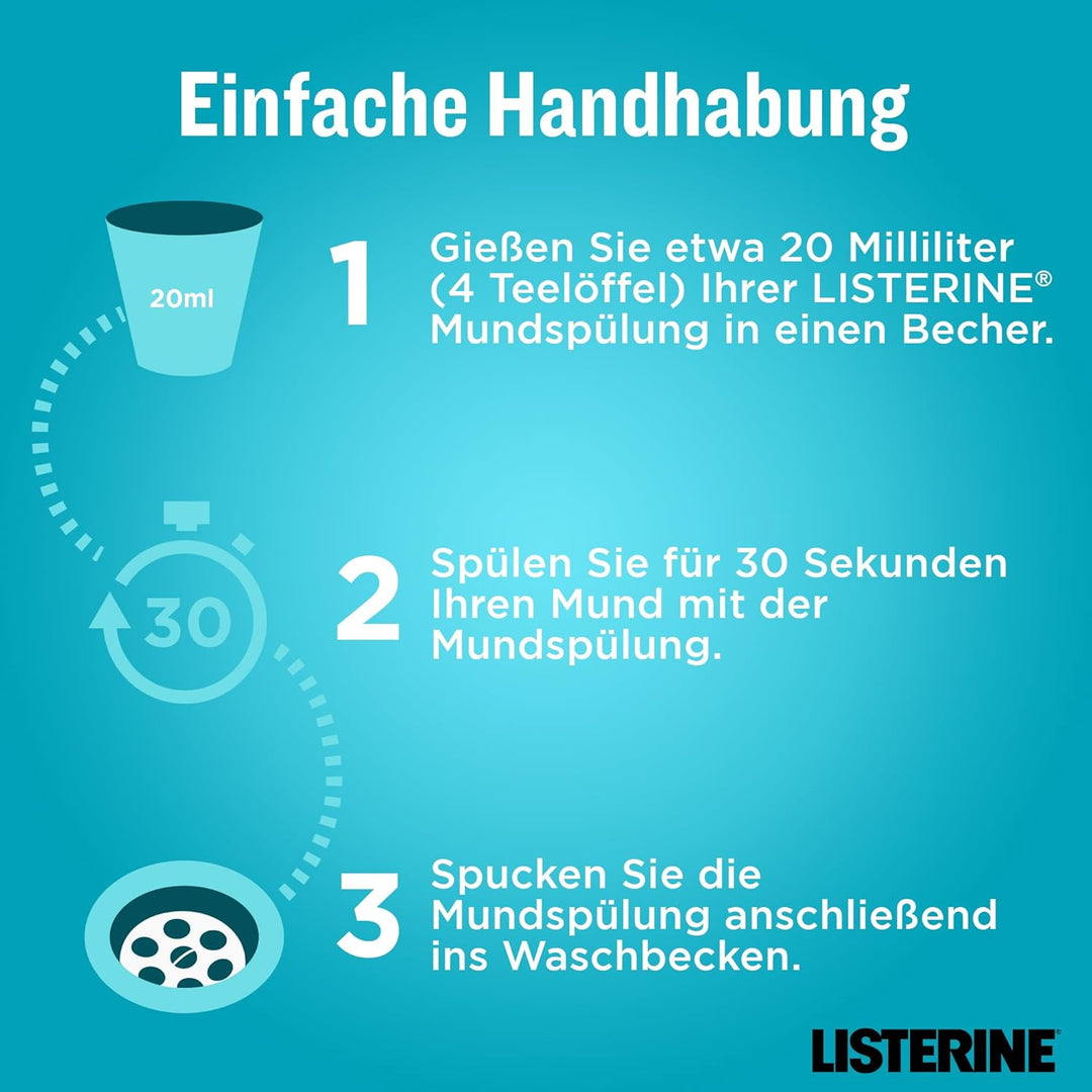 LISTERINE Cool Mint (6 x 500 ml), antibakterielle Mundspülung mit ätherischen Ölen & Minzgeschmack,
