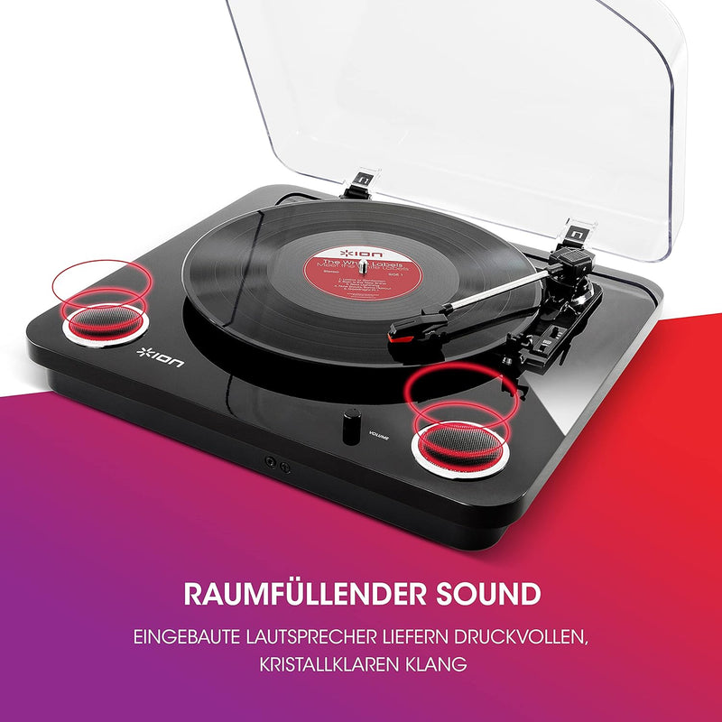 ION Audio Max LP - Vinyl Plattenspieler Bluetooth mit eingebauten Lautsprechern und USB, schwarz Sch