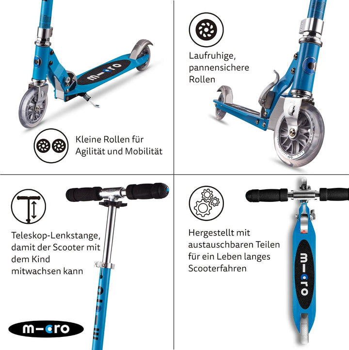 Micro Kinderscooter Sprite klappbarer Roller in hellblau, hellblau