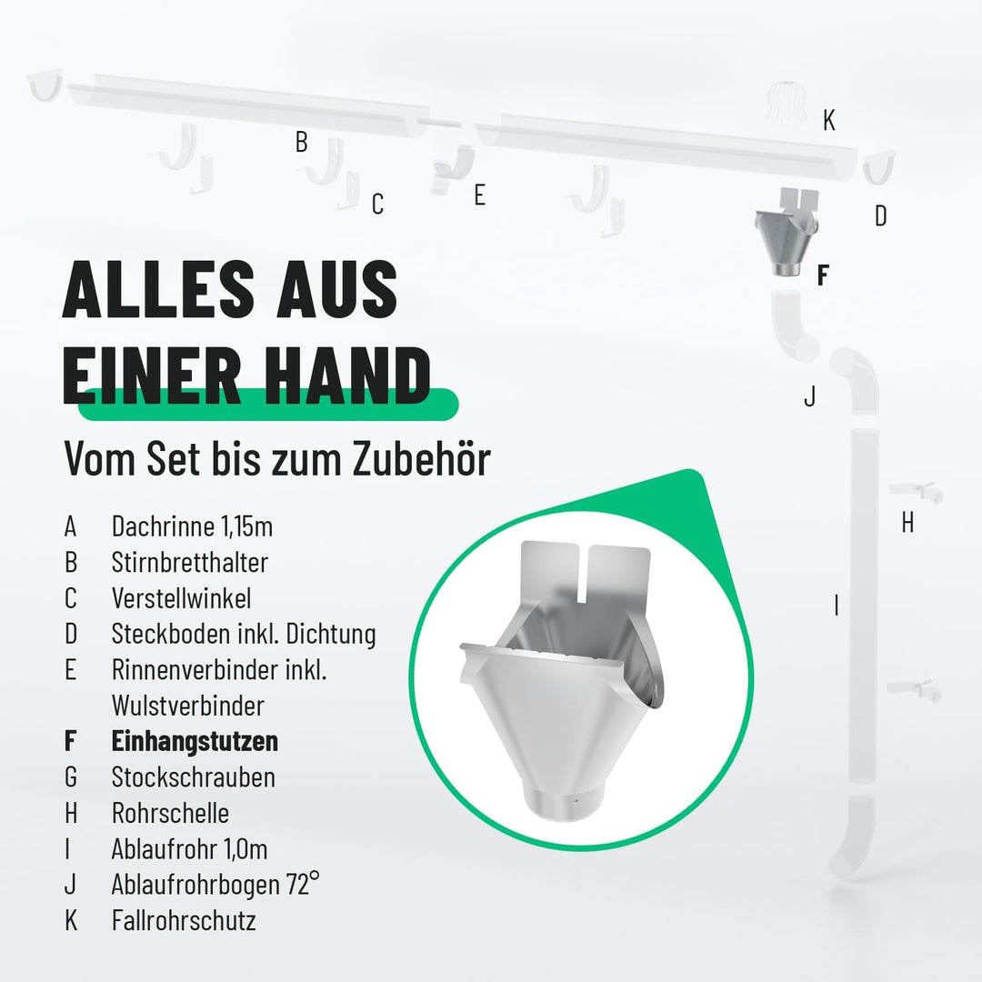 greate Einhangstutzen verzinkt für Dachrinne 280/80 - Made in Germany - Rinnenstutzen für halbrunde