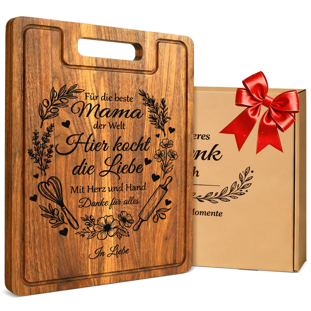 Muttertagsgeschenk für Mama - XXL Akazienholz Schneidebrett Dick 2CM mit Saftrille - Geschenk Mama G