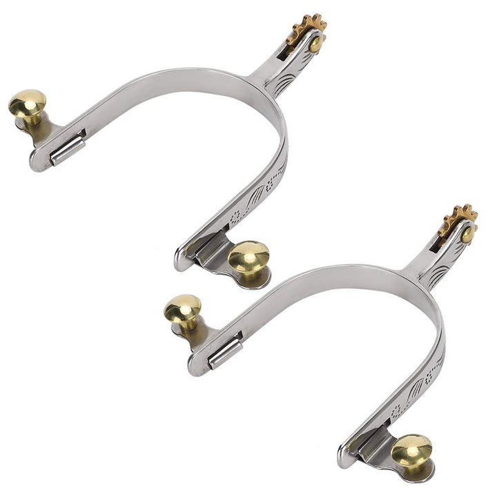 Fdit 2Pcs West Cowboy Style Spur Straps mit Messing Rowel Belt Button für Pferde, Ponys, Esel Rostpr