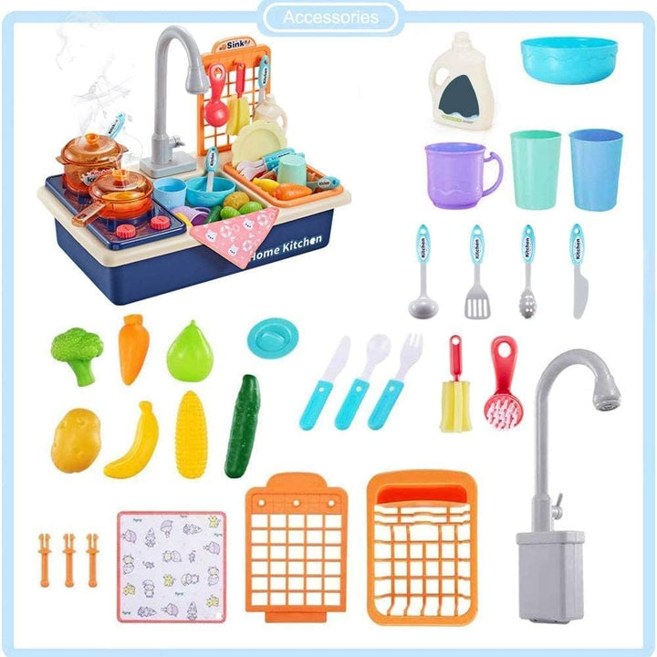 Küchenspüle Spielzeug Set mit Wasserkreislauf Geschirrspüler,Spülbecken Kinder Utensilien Geschirrzu