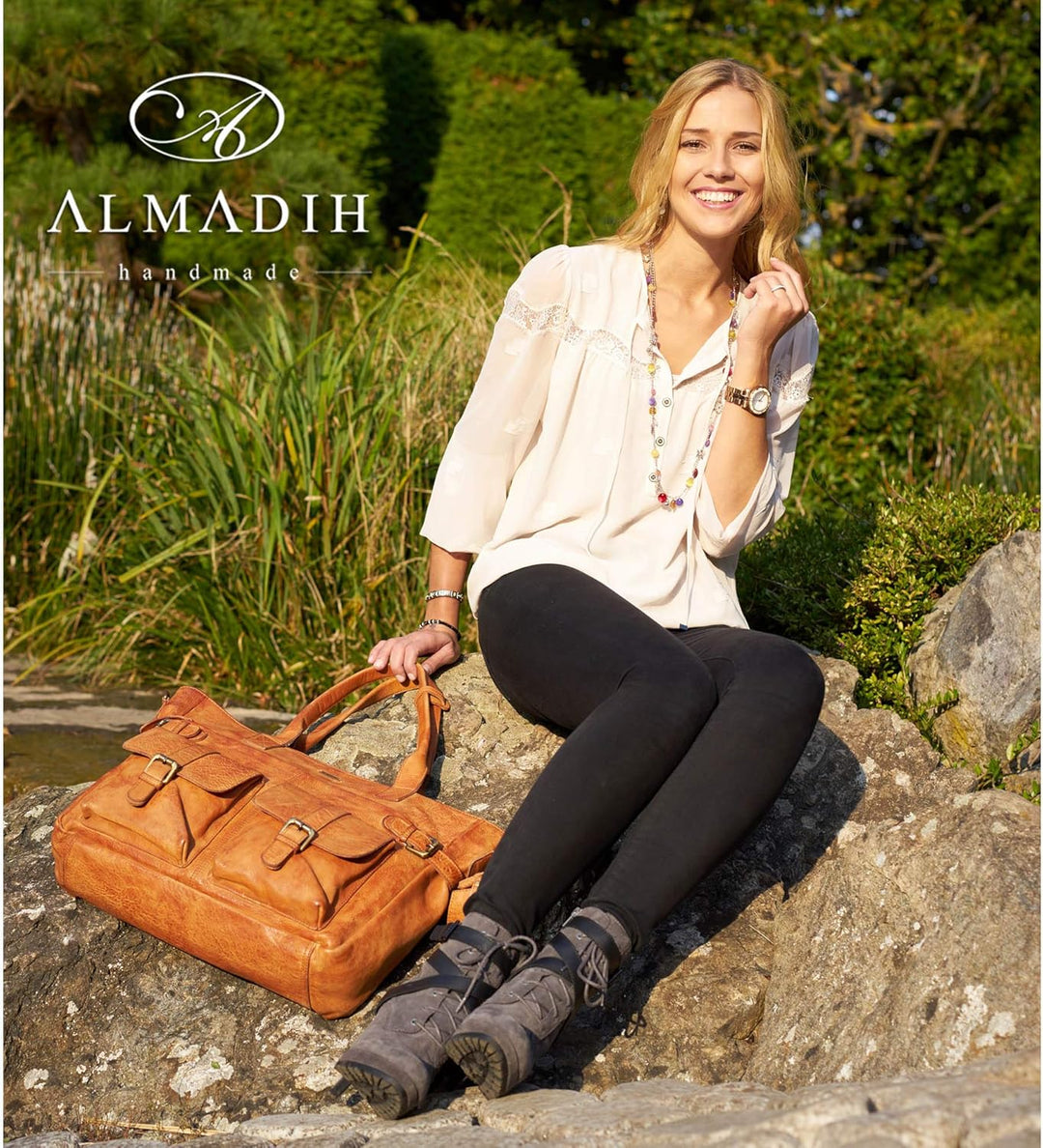 ALMADIH Premium Leder Damentasche Schultertasche Eva - Ledertasche Handtasche Umhängetasche Henkelta