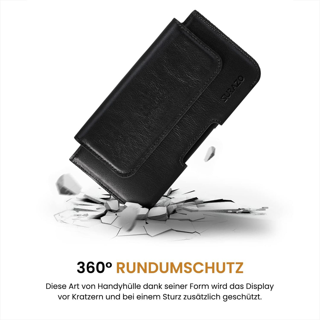 SURAZO Premium 100% Echtleder Gürteltasche für Apple iPhone 15 Pro Max Hülle Leder – Horizontale Hol