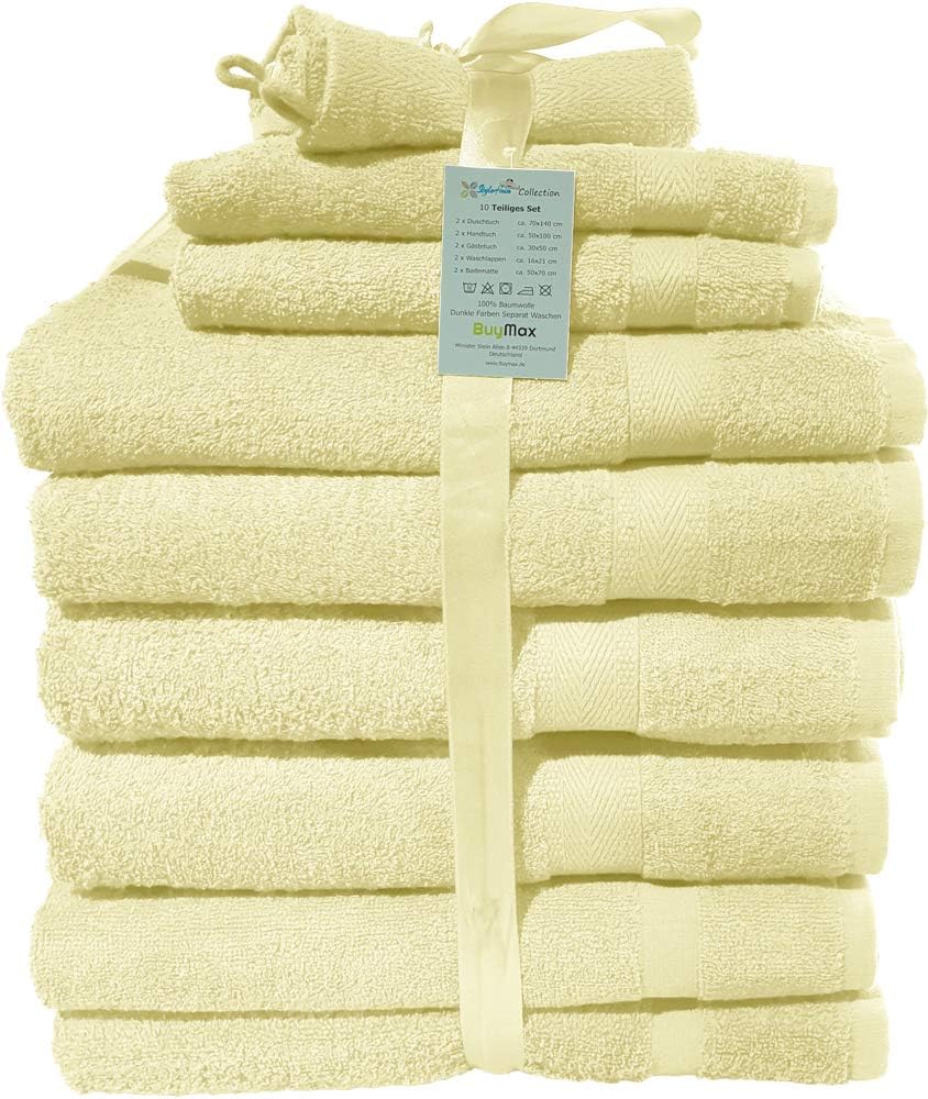Handtuch-Set 10 TLG. 2X Badetücher 2X Gästetücher 2X Waschhandschuhe 2X Duschtücher 2X Badematten 10