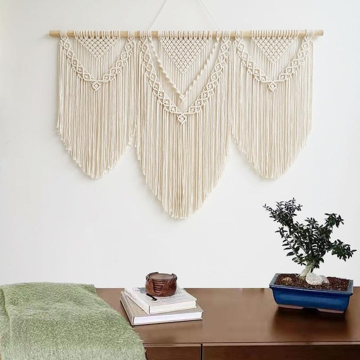Hibisaws Makramee 110cm (W) x 82cm (H) Wandteppich Boho, Grosse, Handgewebt, Schlafzimmer Wanddeko ，