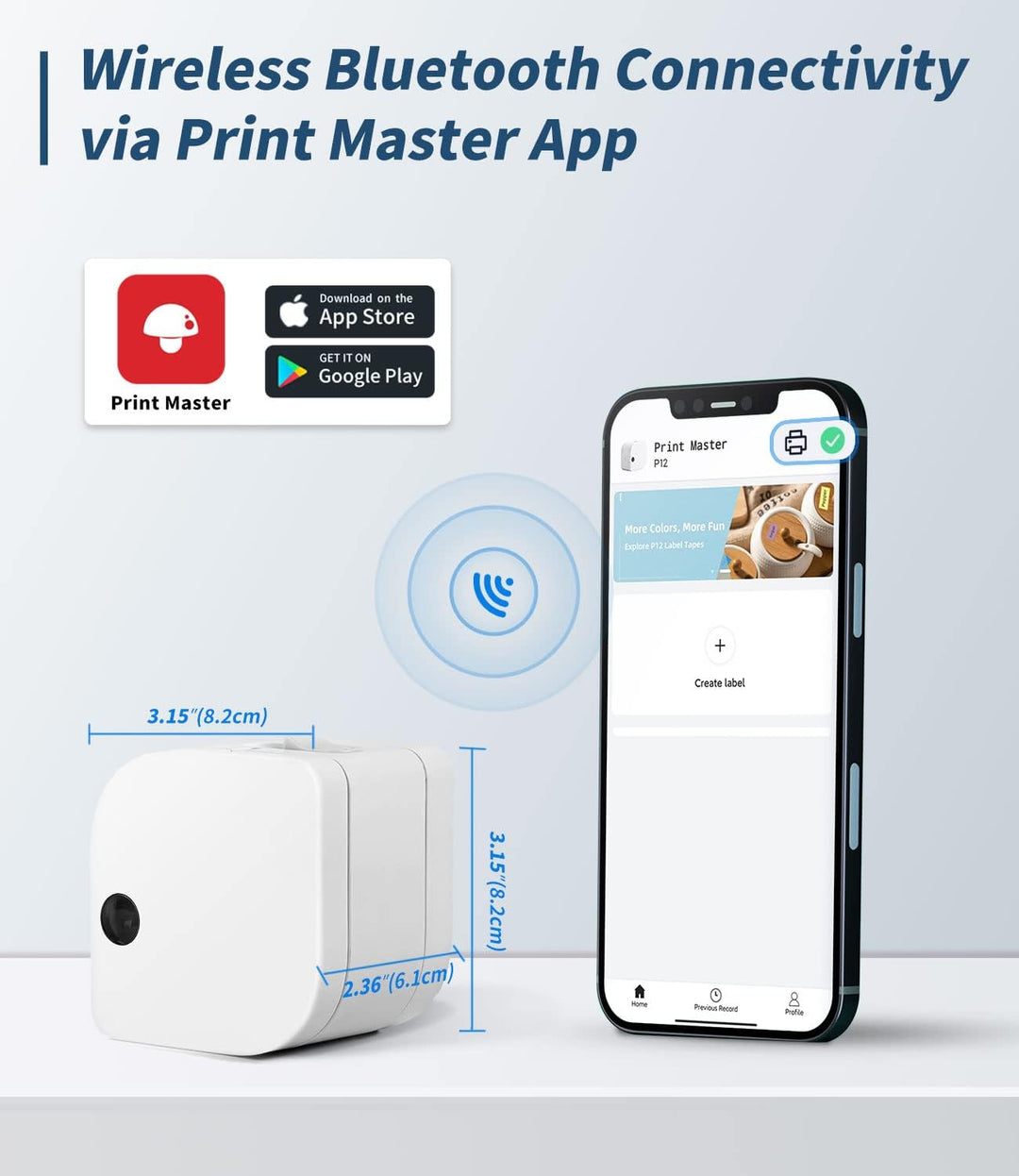 Phomemo P12-Pro Mini Bluetooth Etikettiergerät, USB aufladbares Thermo-Beschriftungsgerät Selbstkleb