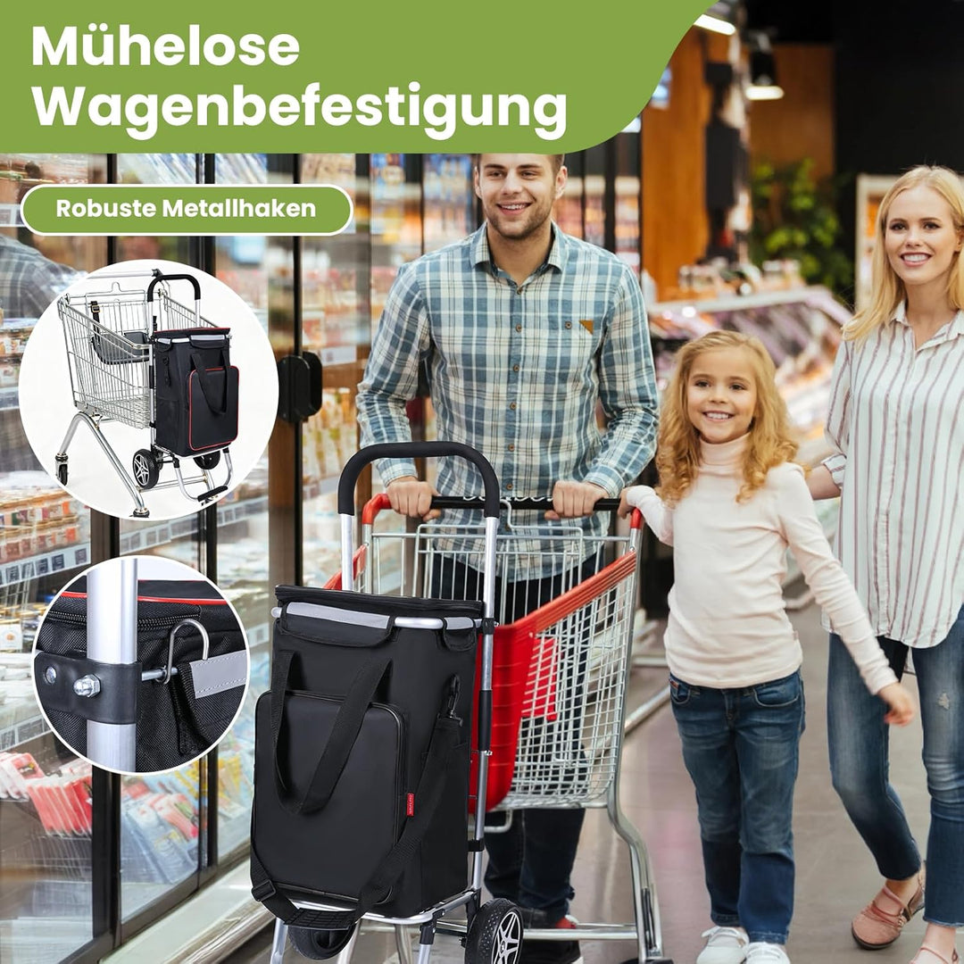 YEAUPE PRO Einkaufswagen mit Kühlfach | max. 50L & 25kg Traglast | Klappbarer 3in-1 Trolley Sackkarr