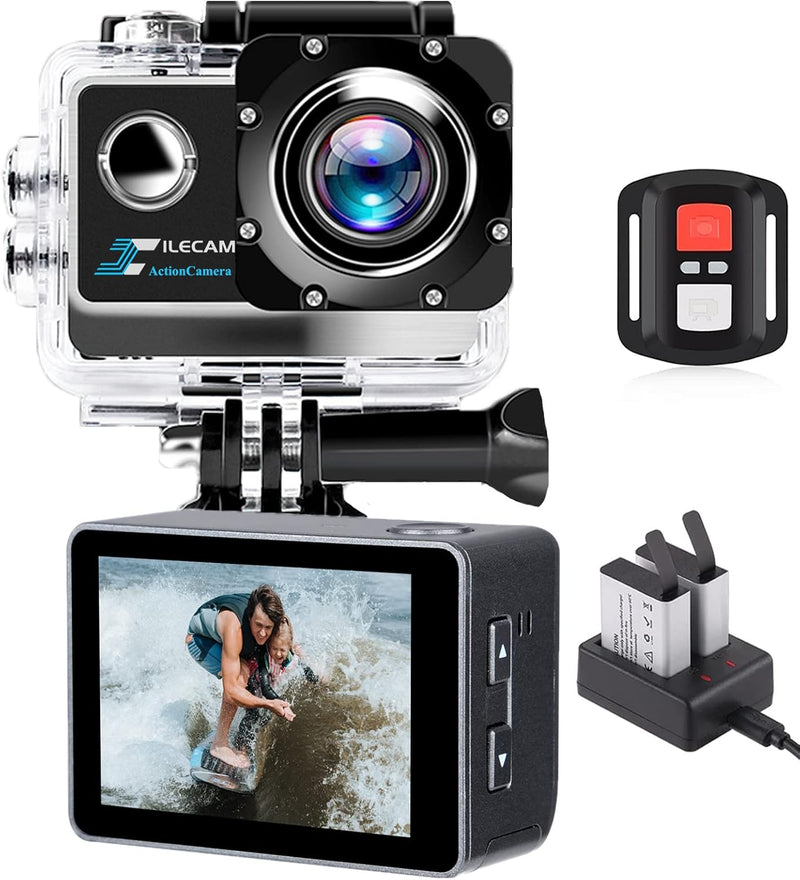 Xilecam 4K Action Cam 20Mp WiFi Unterwasserkamera 2,4G Fernbedienung 4X Zoom Action Kamera 40m (131F