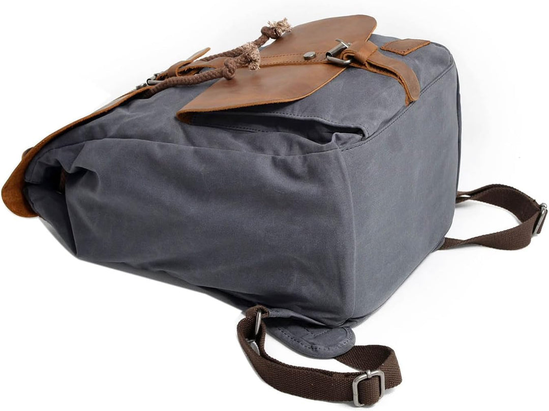 Neuleben Vintage Wasserdicht Rucksack Daypack aus Canvas Leder Damen Herren für Reise Outdoor Schule