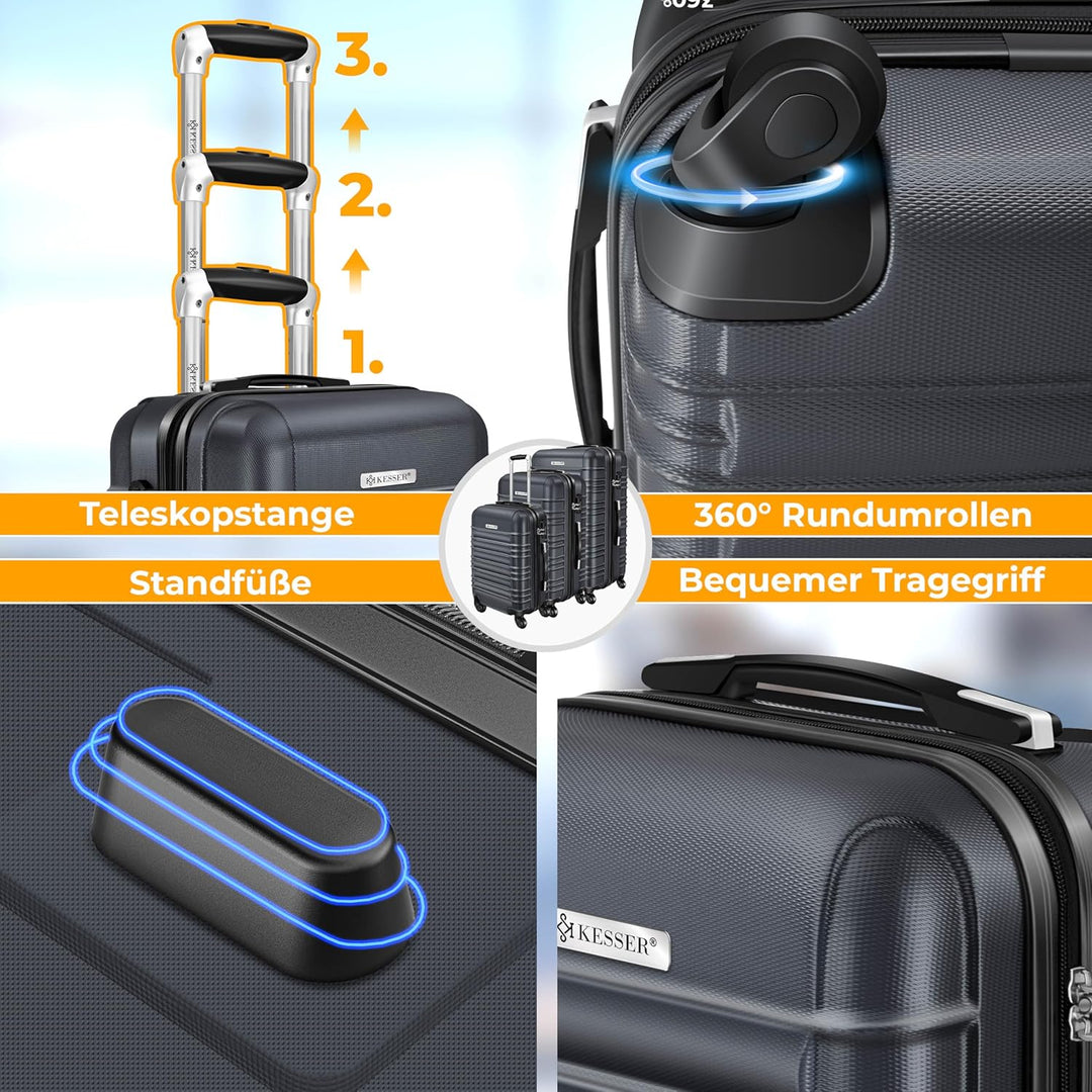 KESSER® 3tlg. Hartschalenkofferset Hard Shell Basic Hartschalenkoffer Trolley Koffer Reisekoffer Rei