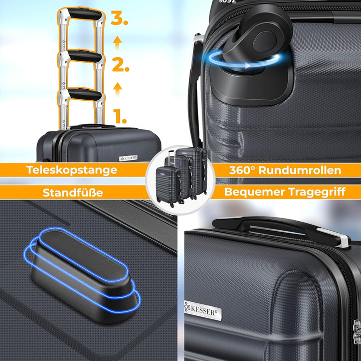 KESSER® 3tlg. Hartschalenkofferset Hard Shell Basic Hartschalenkoffer Trolley Koffer Reisekoffer Rei
