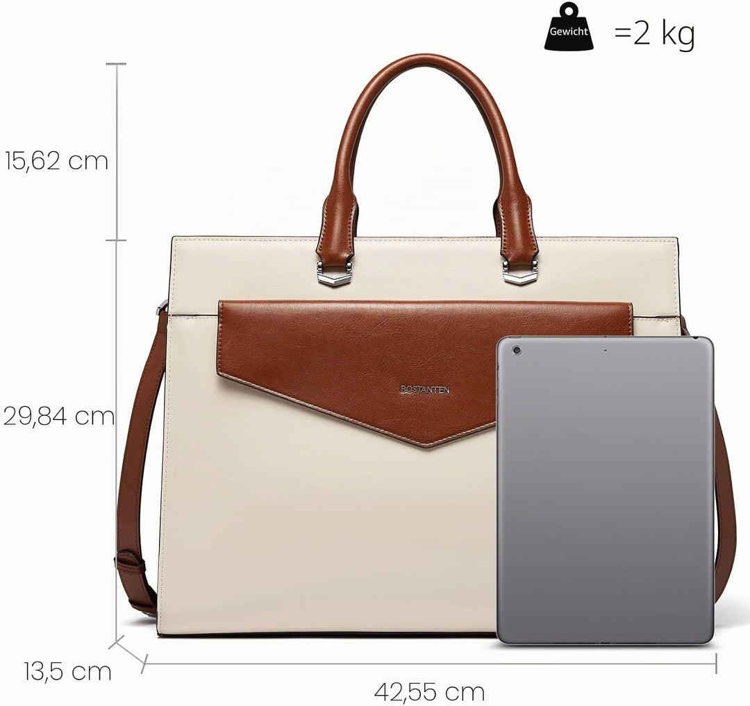 BOSTANTEN Damen Aktentaschen Leder Laptop Schultertasche 15.6 Zoll Frauen Arbeitstasche Businesstasc