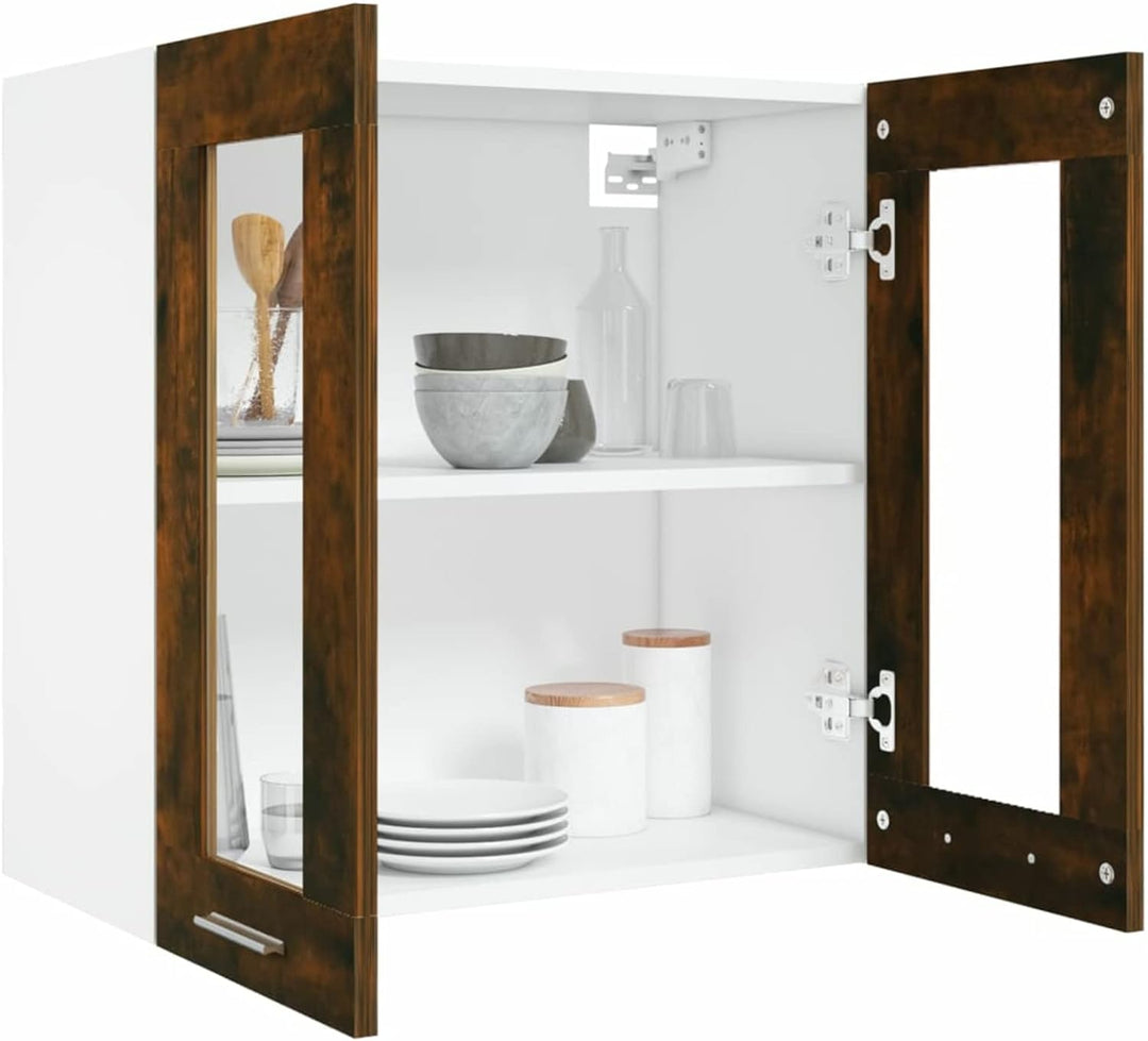 Gecheer Hängeschrank Glas Küche Schrank mit 2 Fächern und 2 Glastüren Küchenzeile Küchenmöbel Küchen