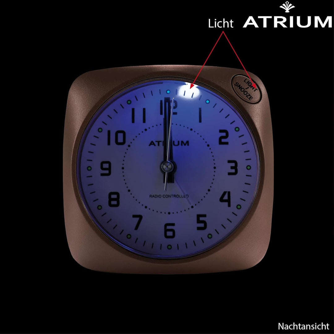 Atrium Funkwecker Analog Quarz ohne Ticken grosse Zahlen sehr deutlich mit Licht und Snooze rosé A61