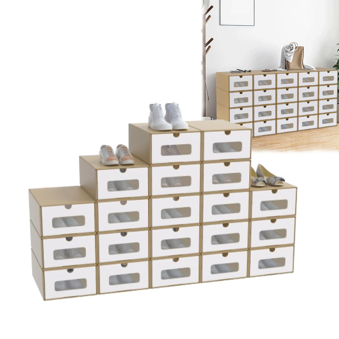 AufuN 20er Stapelbar Schuhboxen aus Kraftpapier mit Deckel & Transparent Sichtfenster, Praktische Sc