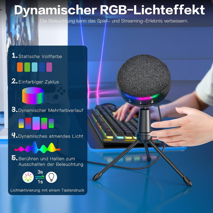 zealsound USB Mikrofon für iPhone, PC, Mac,PS4/PS5 – Geräuschunterdrückung Touch-Stummschaltung Echo