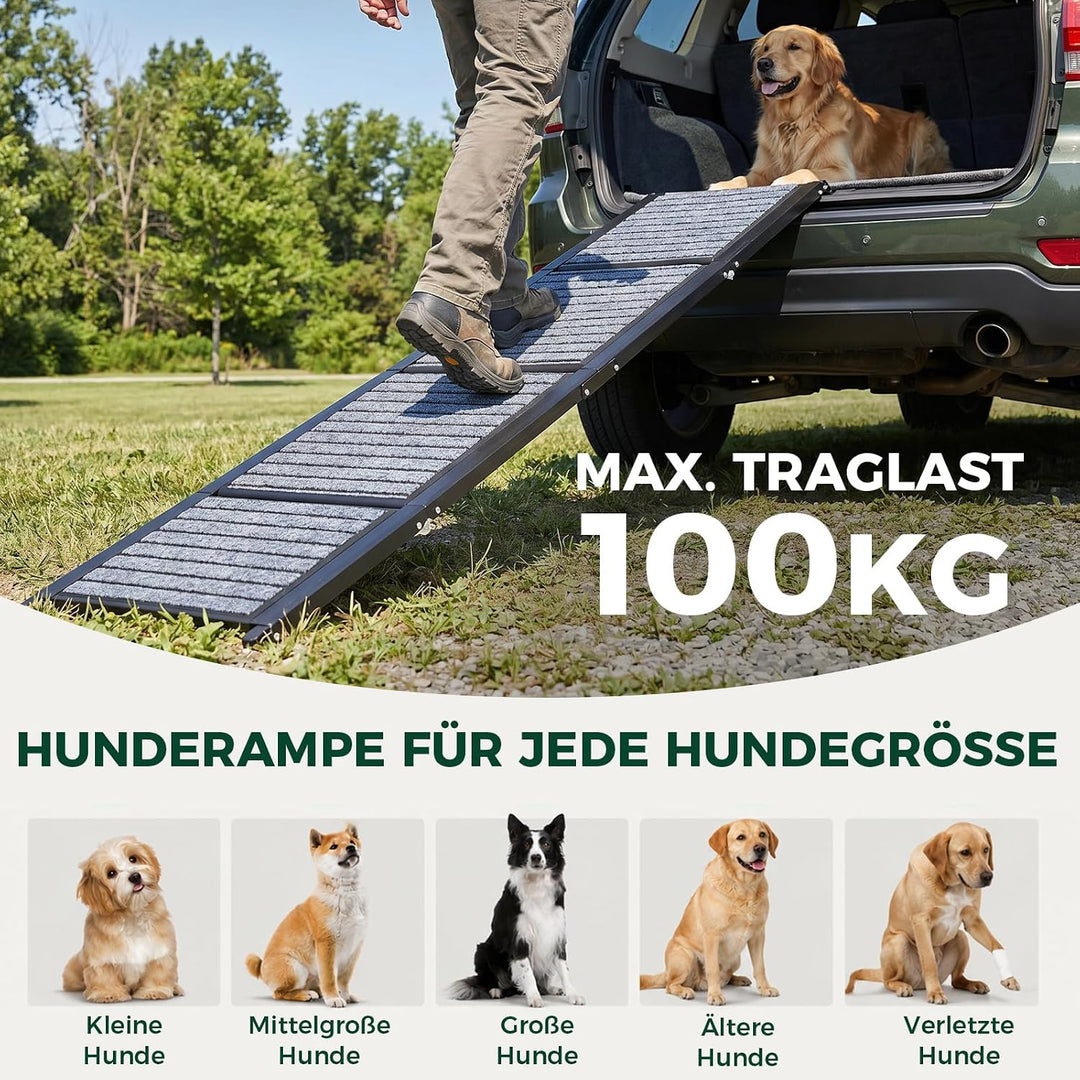 Extra lange 170 cm faltbare Hunderampe für grosse Hunde, Hunderampe für Auto mit rutschfester Teppic
