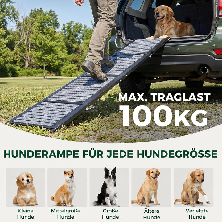 Extra lange 170 cm faltbare Hunderampe für grosse Hunde, Hunderampe für Auto mit rutschfester Teppic