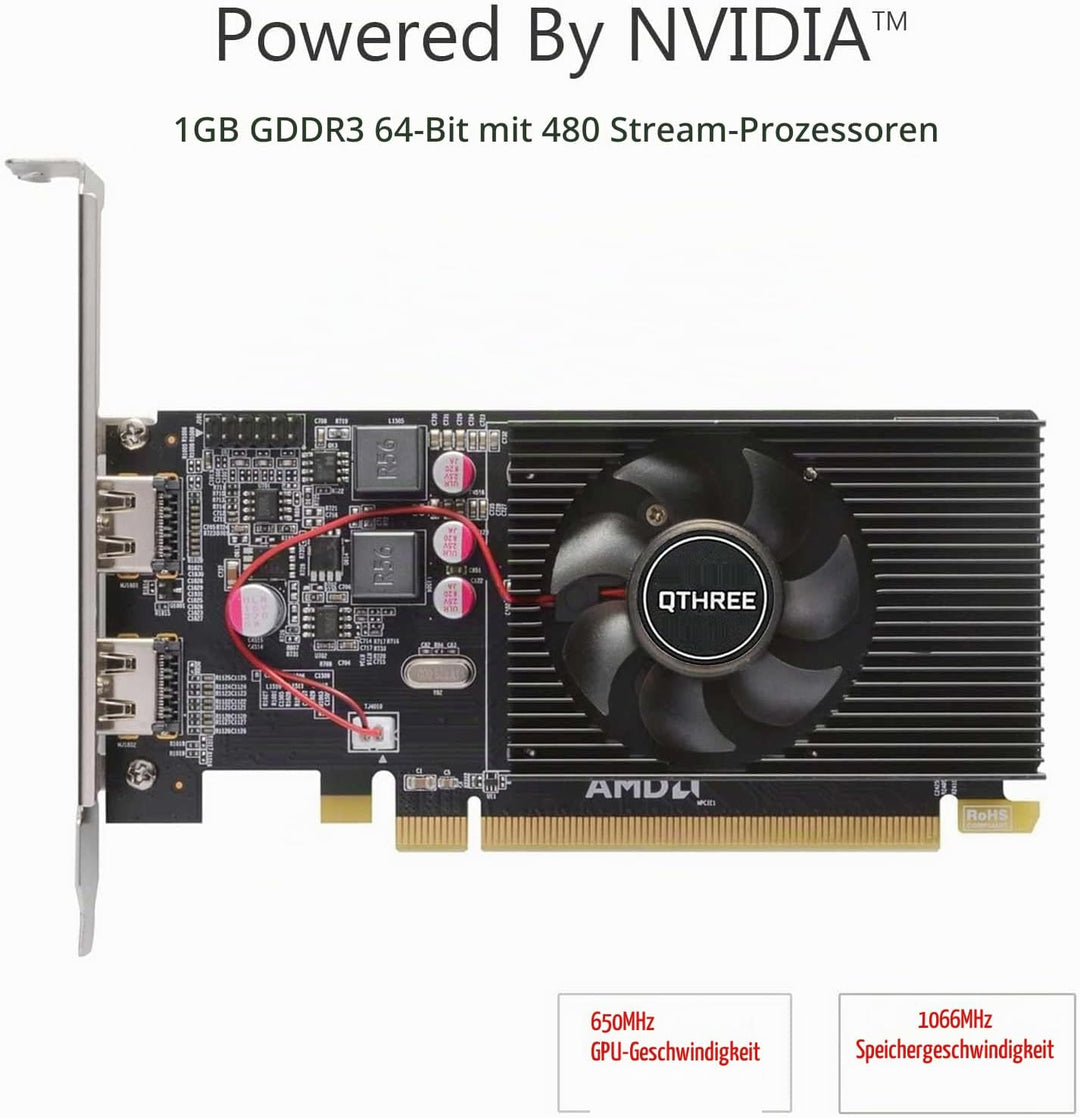 QTHREE Radeon HD 6570 1GB DDR3 2X HDMI Grafikkarte, Low Profile, PCI-Express 2.0 x16, Computer GPU,