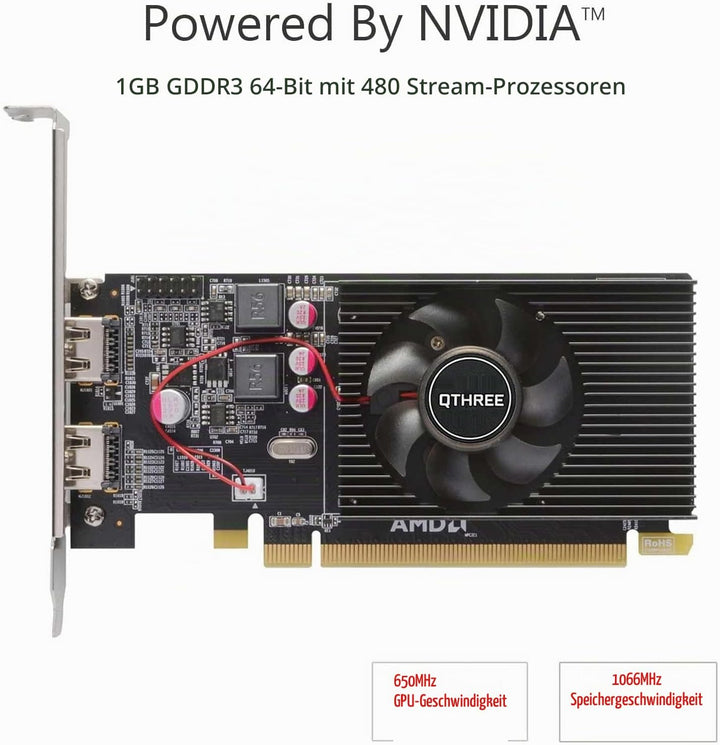 QTHREE Radeon HD 6570 1GB DDR3 2X HDMI Grafikkarte, Low Profile, PCI-Express 2.0 x16, Computer GPU,